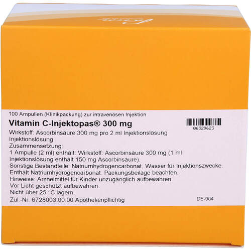 VITAMIN C INJEKTOPAS 300 mg Injektionsl&ouml;sung, 100x2 ml, Pascoe pharmazeutische Pr&auml;parate GmbH