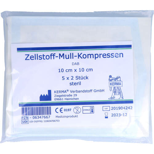 ZELLSTOFF MULLKOMPRESSEN 10CMX10CM STERIL, 5x2 Stk., Kerma Verbandstoff GmbH