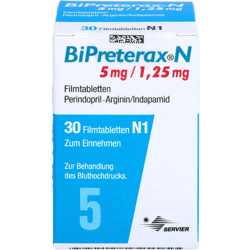 BIPRETERAX N 5mg/1.25mg Filmtabletten, 30 Stk., Pharma Gerke Arzneimittelvertriebs GmbH