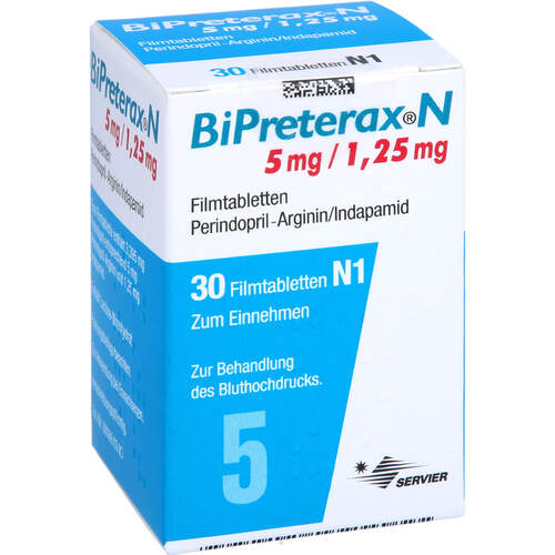 BIPRETERAX N 5mg/1.25mg Filmtabletten, 30 Stk., Pharma Gerke Arzneimittelvertriebs GmbH