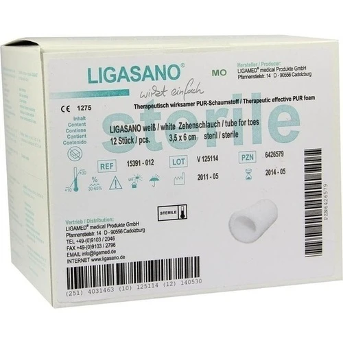 LIGASANO weiß Zehenschlauch 2,5/3,5x6 cm ste.groß, 12 Stk., LIGAMED medical Produkte GmbH