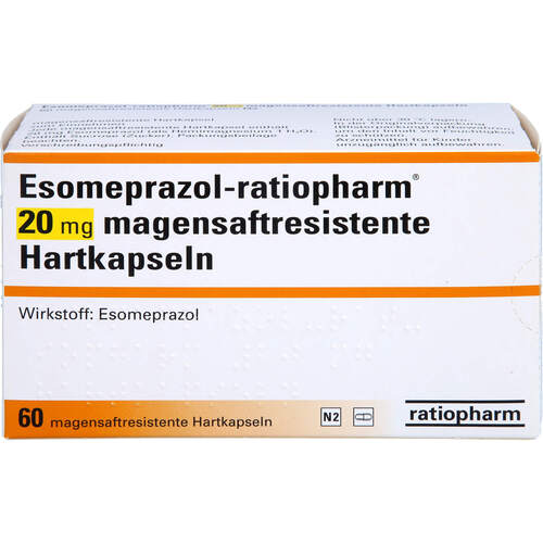 Esomeprazol-ratiopharm 20mg magensaftrest Hartkaps, 60 ST, ratiopharm GmbH