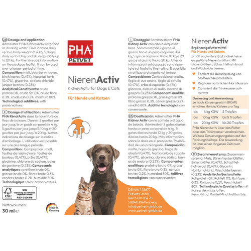 PHA NierenActiv für Katzen, 30 ml, PetVet GmbH
