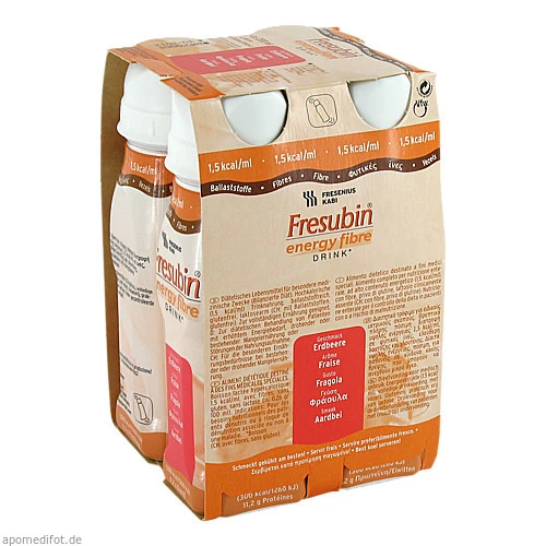 Fresubin energy fibre DRINK Erdbeere Trinkflasche, 4x200 ml, Fresenius Kabi Deutschland GmbH
