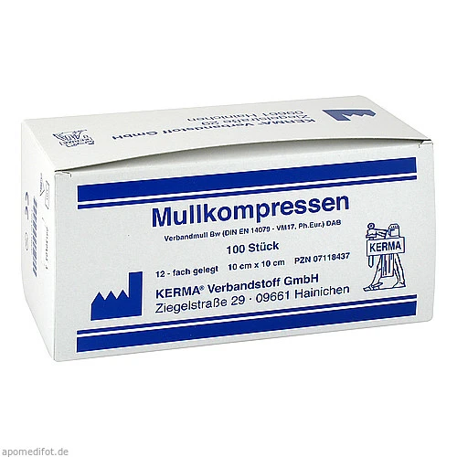 MULLKOMPRESSEN 12FACH GELEGT UNSTERIL 10x10CM, 100 Stk., Kerma Verbandstoff GmbH