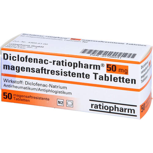 Diclofenac-ratiopharm 50 mg magensaftresistent Tab, 50 st, ratiopharm GmbH