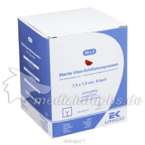 Vlies-Schlitzkompressen steril 7.5x7.5cm 6-fach, 25x2 Stk., Fink & Walter GmbH