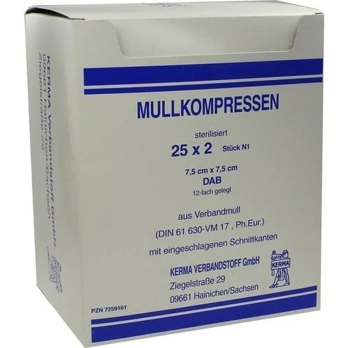 MULLKOMPRESSEN BW 12FACH STERIL 7.5CMx7.5CM, 25x2 Stk., Kerma Verbandstoff GmbH