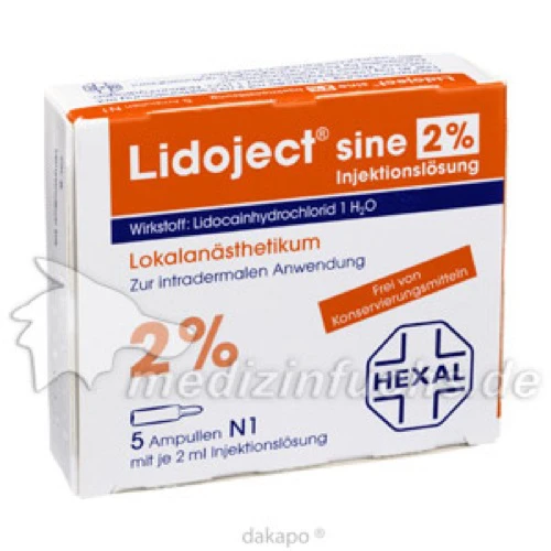 LIDOJECT sine 2% Injektionslösung in Ampullen, 5 Stk., Hexal AG