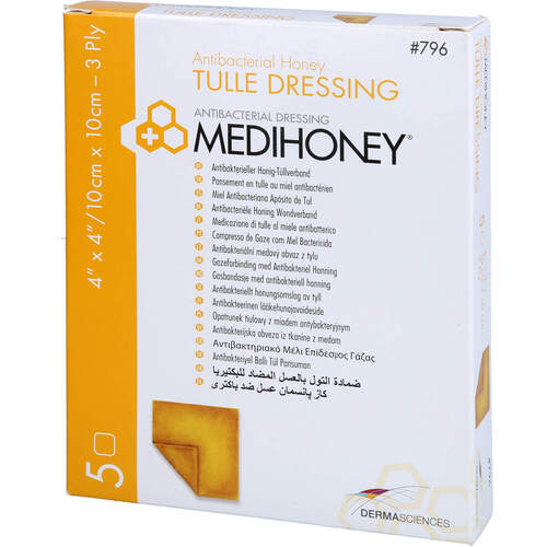 MEDIHONEY ANTIBAKTERIELLER TÜLLVERBAND 10X10CM, 5 Stk., ApoFit Medizin- und Naturprodukte GmbH