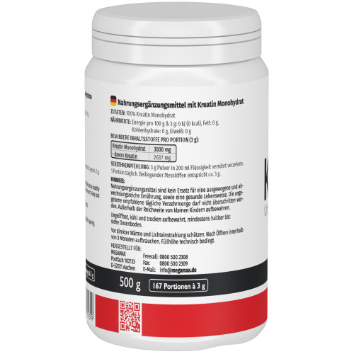 Kreatin Monohydrat 100% MEGAMAX, 500 g, Megamax B.V.