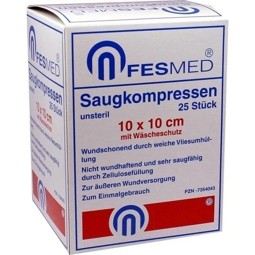 Saugkompresse 10x10cm unsteril, 25 Stk., Fesmed Verbandmittel GmbH