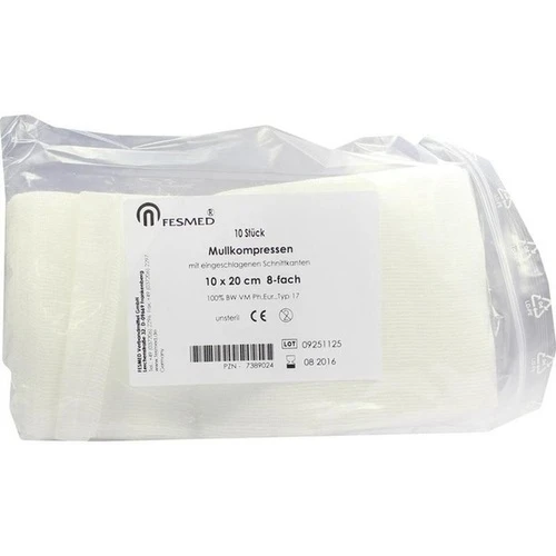 Mullkompressen unsteril 10x20cm ES 8F, 10 Stk., Fesmed Verbandmittel GmbH