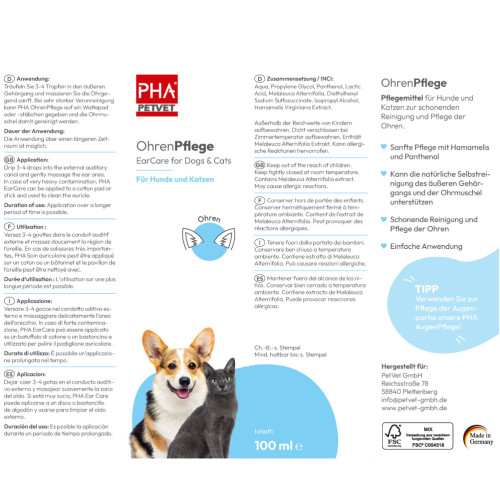 PHA OhrenPflege für Hunde, 100 ml, PetVet GmbH