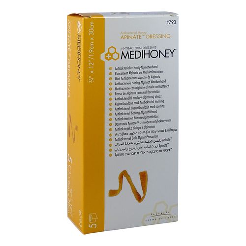 Medihoney Apinate Honig-Alginatverband 1.9x30cm, 5 ST, Apofit Arzneimittelvertrieb GmbH