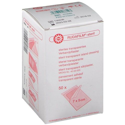 RUDAFILM-steril 7x5cm transparentes Verbandpflast., 50 Stk., Nobamed Paul Danz AG