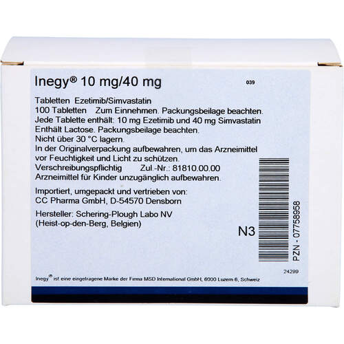 Inegy 10mg/40mg Tabletten, 100 Stk., CC Pharma GmbH