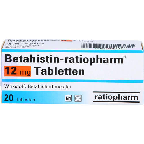 Betahistin-ratiopharm 12mg Tabletten, 20 ST, ratiopharm GmbH