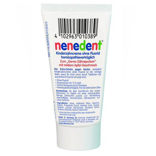Nenedent Kinderzahncreme ohne Fluorid Standtube, 50 ml, Dentinox Gesellschaft für pharmazeutische Präparate