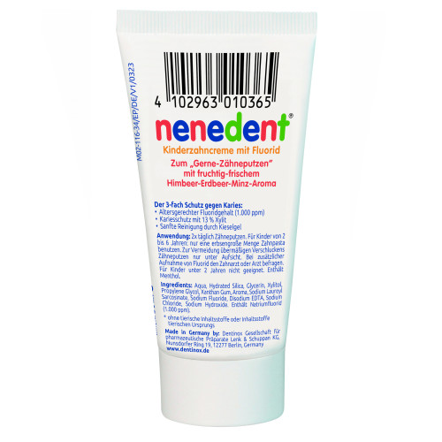 Nenedent Kinderzahncreme mit Fluorid Standtube, 50 ml, Dentinox Gesellschaft für pharmazeutische Präparate