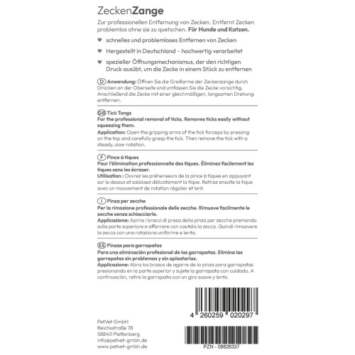 PHA ZeckenZange für Hunde und Katzen, 1 Stk., PetVet GmbH