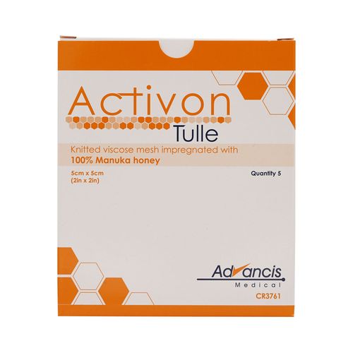Activon Tulle 5x5cm HONIG-WUNDAUFLAGE, 5 Stk., Advancis Medical Deutschland GmbH