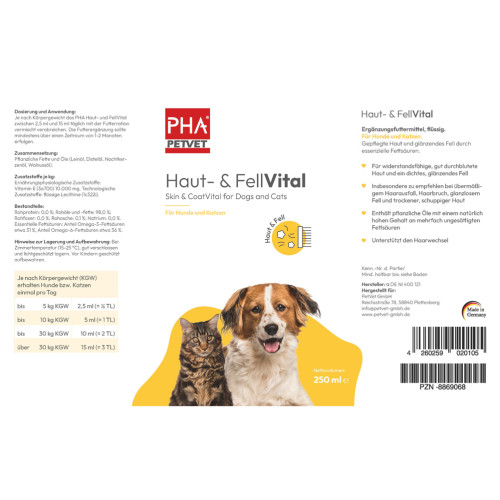 PHA Haut- und FellVital für Hunde, 250 ml, PetVet GmbH