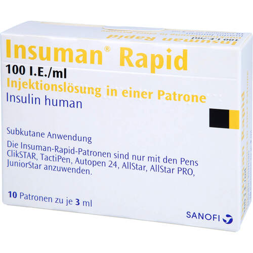 Insuman Rapid 100 IE/ml Patrone, 10x3 ml, Sanofi-Aventis Deutschland GmbH