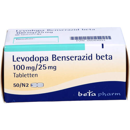 Levodopa Benserazid beta 100mg/25mg Tabletten, 50 Stk., betapharm Arzneimittel GmbH Levodopa Benserazid beta 100mg/25mg Tabletten, 50 Stk., betapharm Arzneimittel GmbH