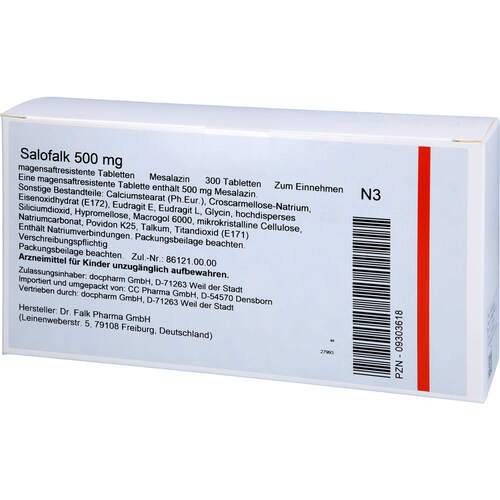 Salofalk 500mg magensaftresistente Tabletten, 300 Stk., Docpharm GmbH