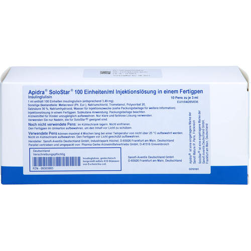 Apidra 100 E/ml SoloStar (Fertigpen), 10x3 ml, Pharma Gerke Arzneimittelvertriebs GmbH
