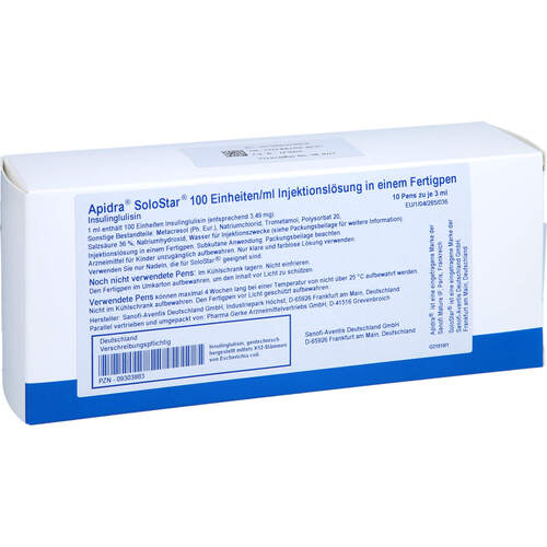 Apidra 100 E/ml SoloStar (Fertigpen), 10x3 ml, Pharma Gerke Arzneimittelvertriebs GmbH