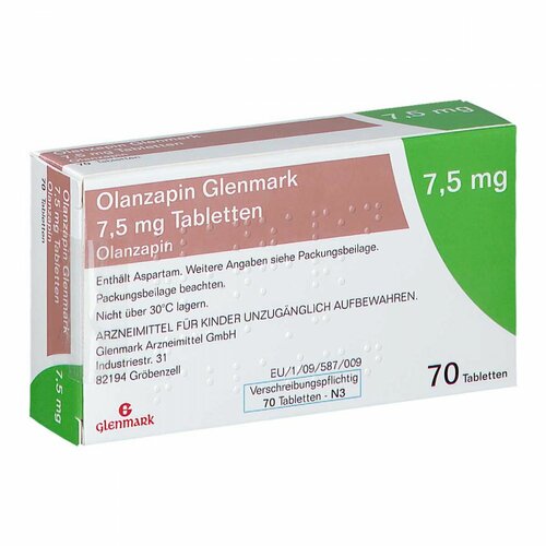 Olanzapin Glenmark 7.5mg Tabletten, 70 Stk., Glenmark Arzneimittel GmbH