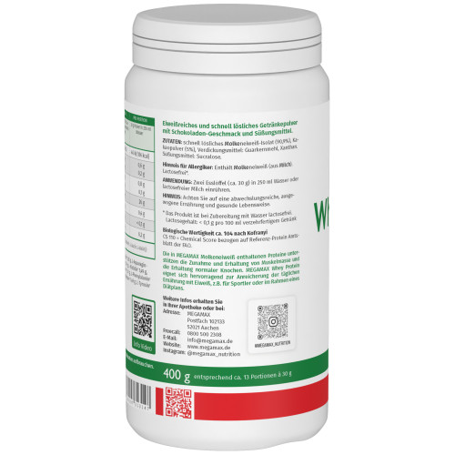 WheyProtein Lactosefrei Schoko, 400 g, Megamax B.V.