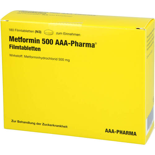 Metformin 500mg AAA-Pharma Filmtabletten, 180 Stk., Aaa - Pharma GmbH Metformin 500mg AAA-Pharma Filmtabletten, 180 Stk., Aaa - Pharma GmbH