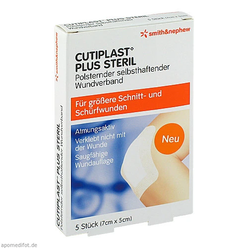 Cutiplast 5x7cm plus steril, 5 ST, Smith & Nephew GmbH