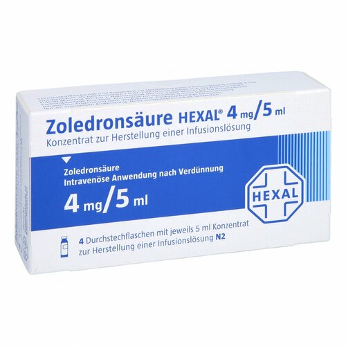 Zoledronsäure HEXAL 4mg/5ml Konz.z.Herst.e.Inf.Lsg, 4 Stk., HEXAL AG