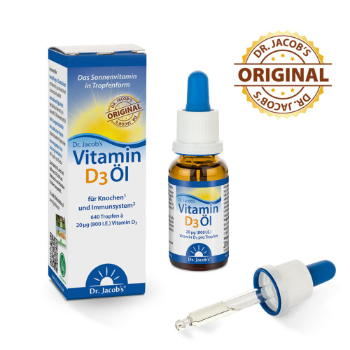Dr. Jacob's Vitamin D3 &Ouml;l 640 Tropfen 800 IE D3 vegetarisch, 20 ml, Dr. Jacob's Medical GmbH
