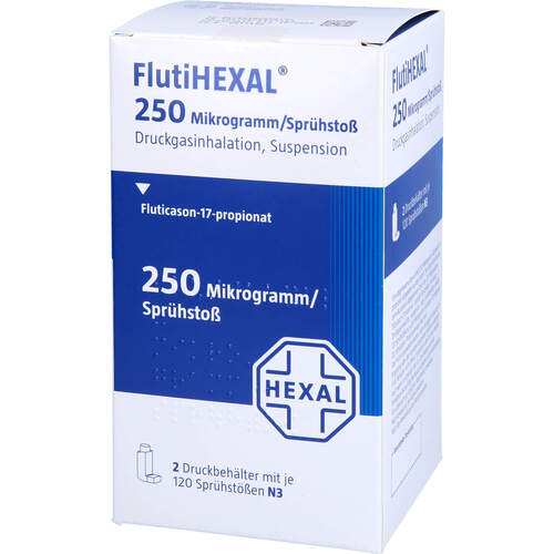 FlutiHEXAL 250 ug/Sprühstoß Dosieraerosol 120 Hub, 2 Stk., HEXAL AG FlutiHEXAL 250 ug/Sprühstoß Dosieraerosol 120 Hub, 2 Stk., HEXAL AG