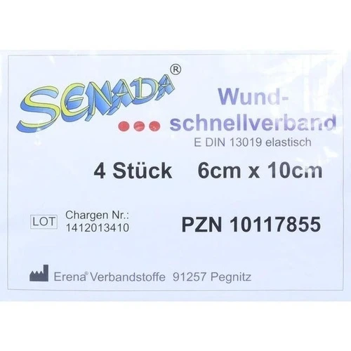 Senada Wundschnellverband 10x6cm, 4 ST, Erena Verbandstoffe GmbH & Co. KG