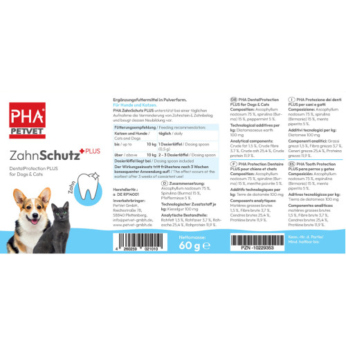 PHA ZahnSchutz Plus für Hunde und Katzen, 60 g, PetVet GmbH