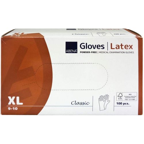 LATEX-HANDSCHUHE CLASSIC NATUR PUDERFREI XL, 100 Stk., Abena GmbH