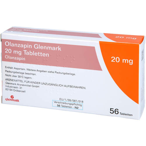Olanzapin Glenmark 20mg Tabletten, 56 Stk., Glenmark Arzneimittel GmbH Olanzapin Glenmark 20mg Tabletten, 56 Stk., Glenmark Arzneimittel GmbH