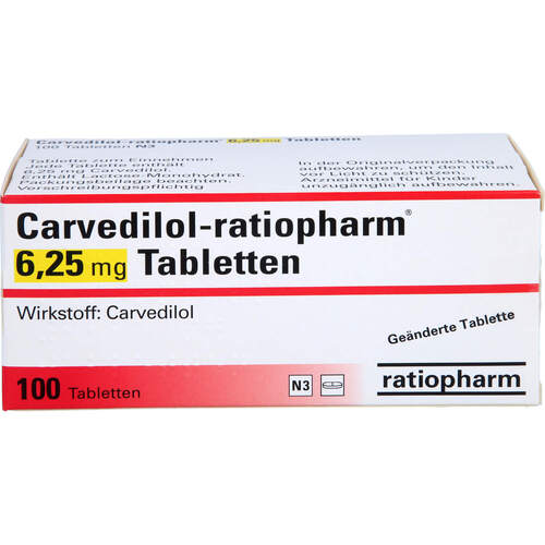 Carvedilol-ratiopharm 6.25 mg Tabletten, 100 ST, ratiopharm GmbH