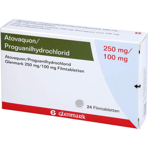 Atovaquon/Proguanil-HCl Glenmark 250mg/100mg FTA, 24 Stk., Glenmark Arzneimittel GmbH