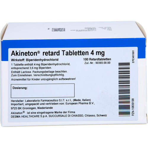 Akineton 4mg Retardtabletten, 100 Stk., European Pharma B.V.