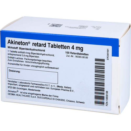 Akineton 4mg Retardtabletten, 100 Stk., European Pharma B.V.