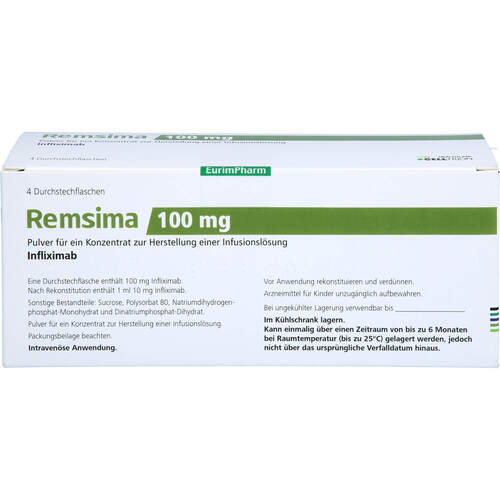 Remsima 100mg, 4 Stk., Eurimpharm Arzneimittel GmbH Remsima 100mg, 4 Stk., Eurimpharm Arzneimittel GmbH
