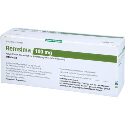 Remsima 100mg, 4 Stk., Eurimpharm Arzneimittel GmbH Remsima 100mg, 4 Stk., Eurimpharm Arzneimittel GmbH