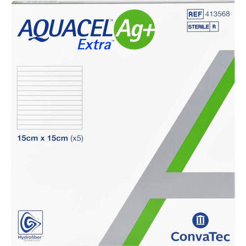 AQUACEL Ag+ Extra 15x15cm Kompressen, 5 ST, Aca Müller/Adag Pharma AG